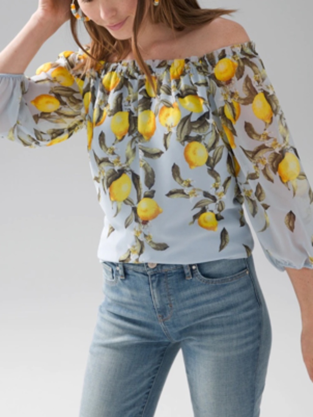 White House Black Market Lemon Print Blouse – Size Large